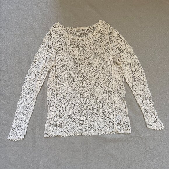 Nabee Cream Crochet Long Sleeve  Top Size Large - Picture 1 of 7